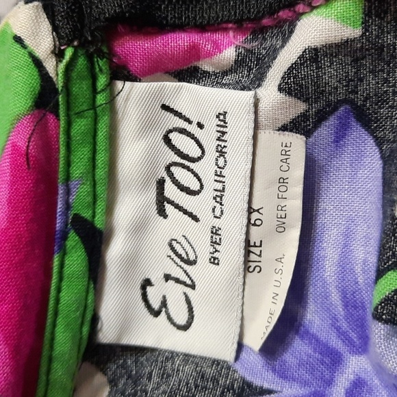 VINTAGE 90s Dress size 6X Bright Floral Cotton Full Skirt Padded Shoulders - Picture 7 of 8